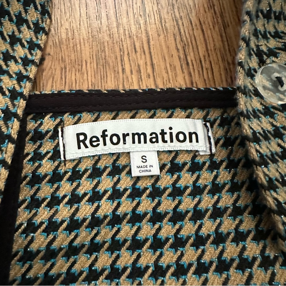 Reformation Brown Houndstooth Patterned Women's M… - image 4